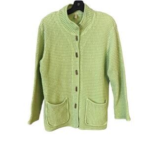 By JJ Waffle Knit Light Green Button Cardigan/Jacket L Wood Buttons Lagenlook